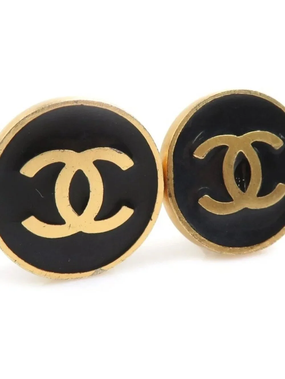 Auth CHANEL CC Logo Clip on Earrings Gold/Black Metal/Enamel